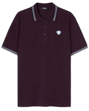 Versace Medusa-Embroidered Short-Sleeved Polo Shirt - Purple