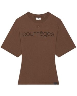 Courreges Logo-Print Waisted T-Shirt - Brown
