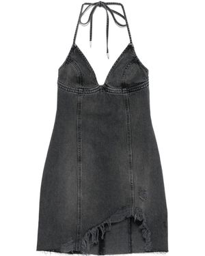Blumarine Halter-Neck Frayed Denim Dress - Black