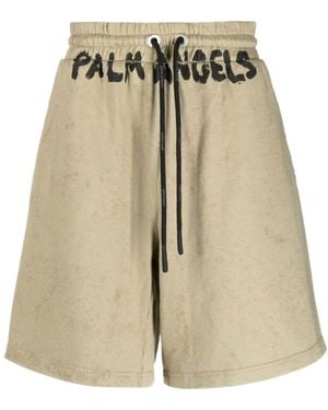 Palm Angels Logo Printed Drawstring Shorts - Natural