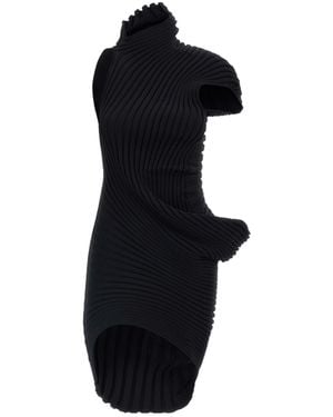 Issey Miyake Ribbed High-Neck Dress - Black