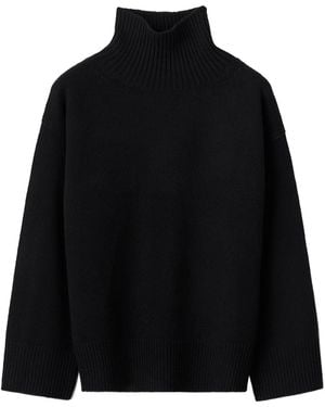 Soft Goat Roll-Neck Ribbed-Trim Sweater - Black