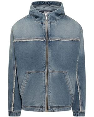 Marcelo Burlon County Of Milan Fringed Zipped Denim Hooded Jacket - Blue