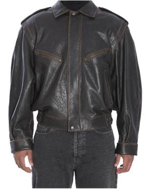 Saint Laurent Leather Zip-Fastening Jacket - Gray