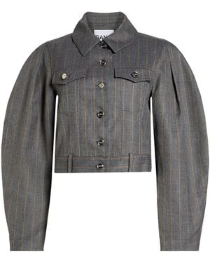 Ganni Striped Casual Jacket - Grey