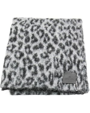Anine Bing Leopard Printed Knitted Scarf - White