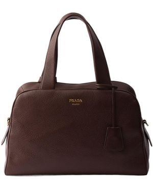 Prada Logo-Printed Zipped Tote Bag - Brown
