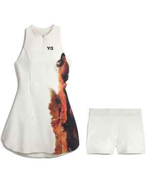 Y-3 Abstract-Print Mini Dress - White
