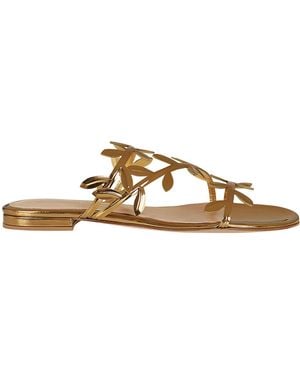 Gianvito Rossi Flavia Leaf Motif Flat Slides - Brown