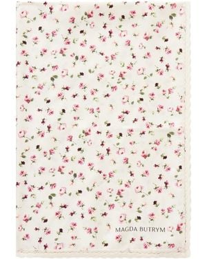 Magda Butrym Lace-Trimmed Floral Print Silk Scarf - White