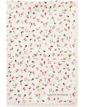 Magda Butrym Lace-Trimmed Floral Print Silk Scarf - White