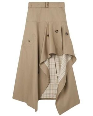 Burberry Gabardine Asymmetric Trench Skirt - Natural