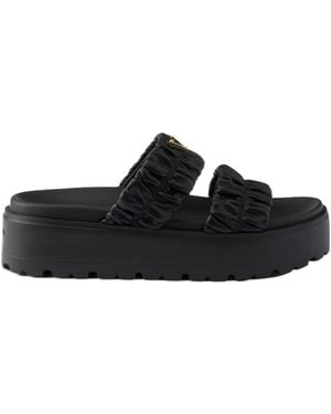 Prada Matelassé Nappa Leather Flatform Slides - Black
