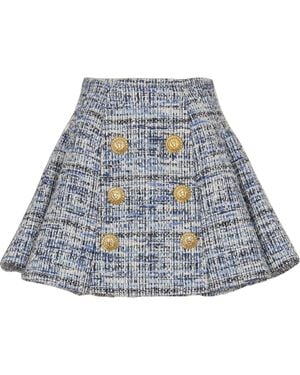 Balmain Tweed Skirt With Pleats - Blue