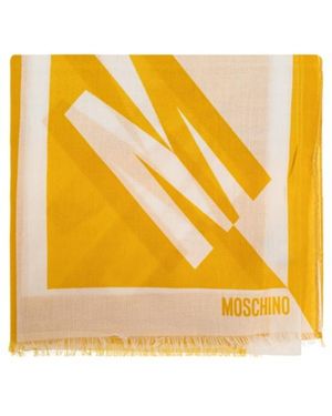 Moschino Logo Printed Raw Edge Scarf - Yellow