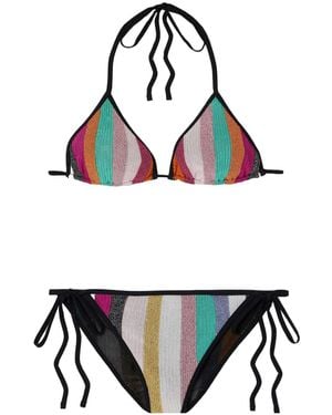 Missoni Mare Striped Metallic Ribbed Crochet-Knit Triangle Bikini - Black