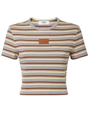 Fendi Striped Logo-Patch T-Shirt - White