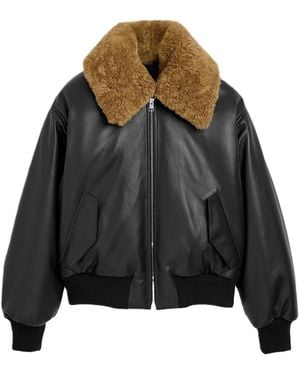 Ami Paris Lamb Leather Padded Jacket - Black