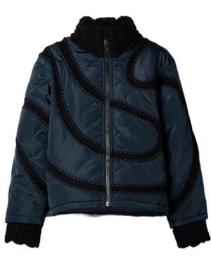 Sea Crochet-Trimmed Shell Bomber Jacket - Blue