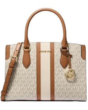 MICHAEL Michael Kors Becca Medium Signature Logo Stripe Satchel - Brown