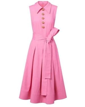 Carolina Herrera Belted Twill Midi Dress - Pink