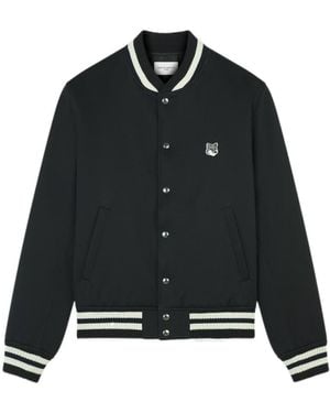 Maison Kitsuné Maison Kitsuné Logo Embroidered Bomber Jacket - Black