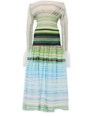 SUSAN FANG Striped Smocked Midi Dress - Green