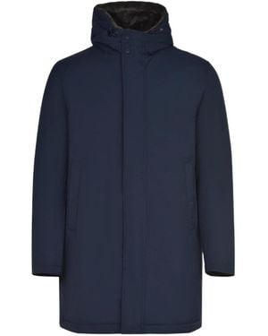 Herno Light Faux Fur Hooded Long Parka - Blue