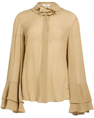 Chloé Crinkled Chiffon Long-Sleeve Shirt - Natural