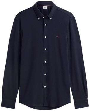 Tommy Hilfiger Cotton Knitted Long-Sleeve Slim-Fit Shirt - Blue