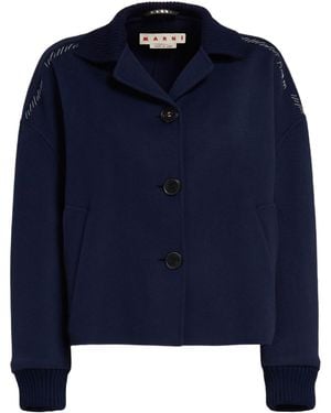 Marni Decorative-Stitching Wool-Blend Shirt Jacket - Blue