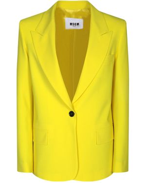MSGM Single-Breasted Peak-Lapels Tailored Blazer - Yellow
