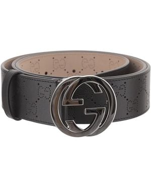 Gucci Belt With Interlocking G Buckle - Gray