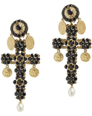 Dolce & Gabbana 18Kt Cross Sapphires And Pearl Clip-On Earrings - White
