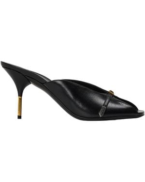 Versace Solid Color Heeled Mules - Black