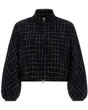 Herno Grid-Patterned Cropped Zipped Jacket - Black