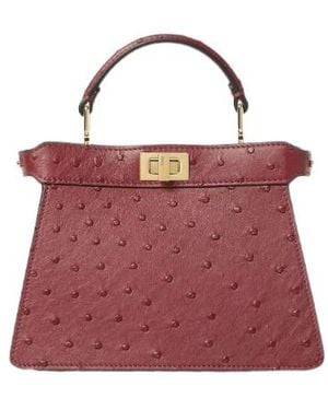 Fendi Peekaboo Iseeu Petite Dark Ostrich Bag - Red