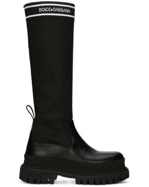 Dolce & Gabbana Logo-Print Pull-On Boots - Black
