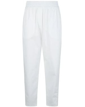 Eleventy Elastic-Waistband Cropped Trousers - White