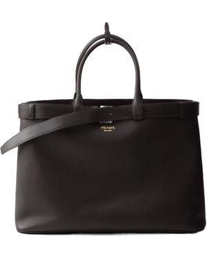 Prada Buckle Leather Bag With Belt - Black