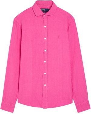 Polo Ralph Lauren Logo-Embroidered Linen Shirt - Pink