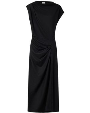 Isabel Marant Draped Flannel-Jersey Long Dress - Black
