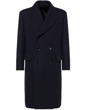 Tom Ford Double Breasted Wool Twill Coat - Blue