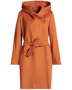 Max Mara Minimalist Solid-Color Hooded Coat - Orange