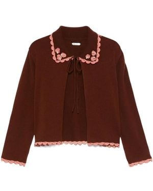 Bode Rookie Long-Sleeved Wool Knit Cardigan - Brown