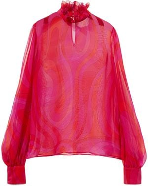 PUCCI Semi-Sheer Silk Chiffon Blouse - Red