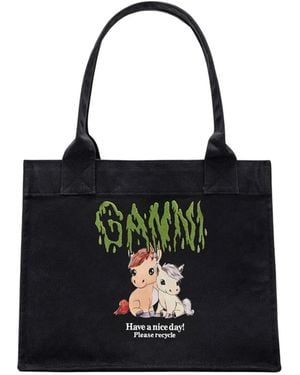 Ganni Graphic Print Tote Bag - Black