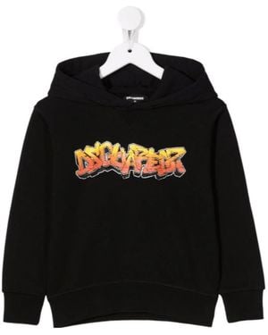 DSquared² Teen Graffiti-Print Cotton Hoodie - Black