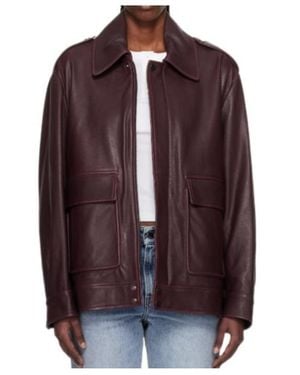 Nour Hammour Long-Sleeved Leather Jacket - Brown