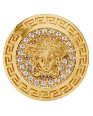 Versace Logo-Engraved Embellished Ring - Metallic